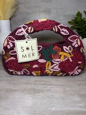 VIRAL/NWT Beaded Floral Handle Bag - Burgundy